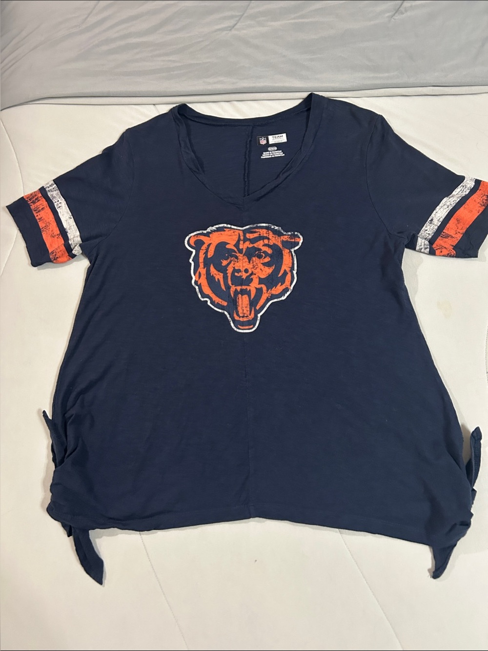 NFL Navy Blue and Orange Chicago Bears Short Sleeve V-Neck Tee